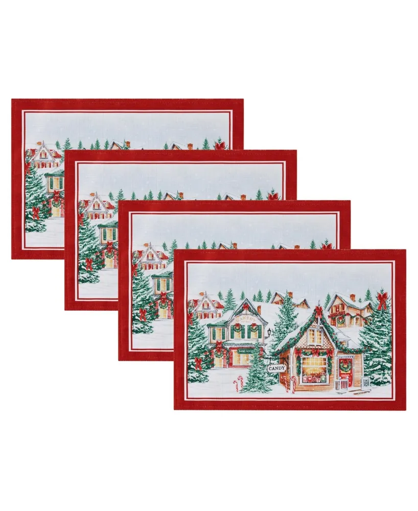 Elrene Storybook Christmas Village Holiday 4 Piece Placemat Set, 19" x 13"