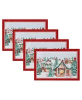 Elrene Storybook Christmas Village Holiday 4 Piece Placemat Set, 19" x 13"