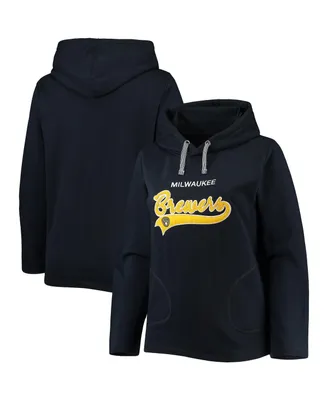 Women's Soft as a Grape Navy Milwaukee Brewers Plus Side Split Pullover Hoodie