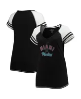 Women's Soft as a Grape Black Miami Marlins Curvy Colorblock Tri-Blend Raglan V-Neck T-shirt