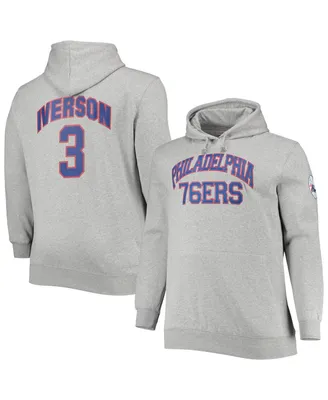 Men's Mitchell & Ness Allen Iverson Heathered Gray Philadelphia 76ers Big and Tall Name Number Pullover Hoodie