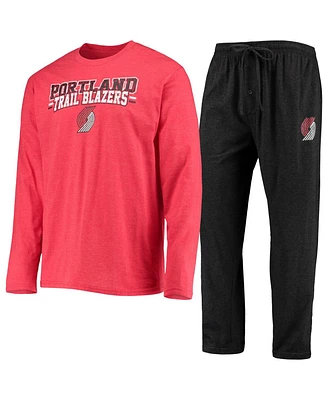 Men's Concepts Sport Black, Red Portland Trail Blazers Long Sleeve T-shirt and Pants Sleep Set