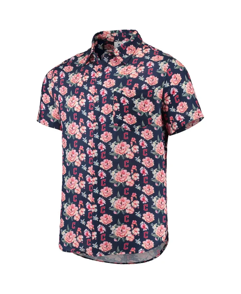Men's Foco Navy Cleveland Guardians Floral Linen Button-Up Shirt