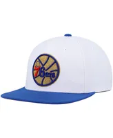 Men's Mitchell & Ness White and Royal Philadelphia 76ers Hardwood Classics 50th Anniversary Snapback Hat