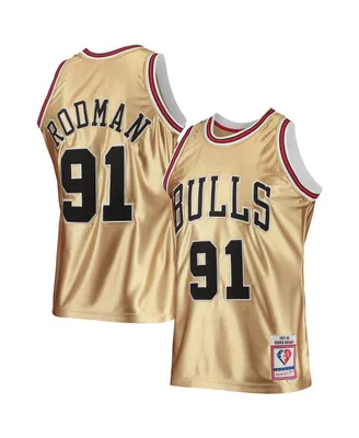 Men's Mitchell & Ness Dennis Rodman Gold Chicago Bulls 75th Anniversary 1997-98 Hardwood Classics Swingman Jersey