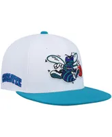 Men's Mitchell & Ness White and Teal Charlotte Hornets Hardwood Classics Snapback Hat