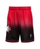 Men's Mitchell & Ness Black, Red Philadelphia 76Ers 2000/01 Hardwood Classics Fadeaway Reload 3.0 Swingman Shorts