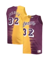 Men's Mitchell & Ness Magic Johnson Purple and Gold Los Angeles Lakers Profile Tie-Dye Player Tank Top
