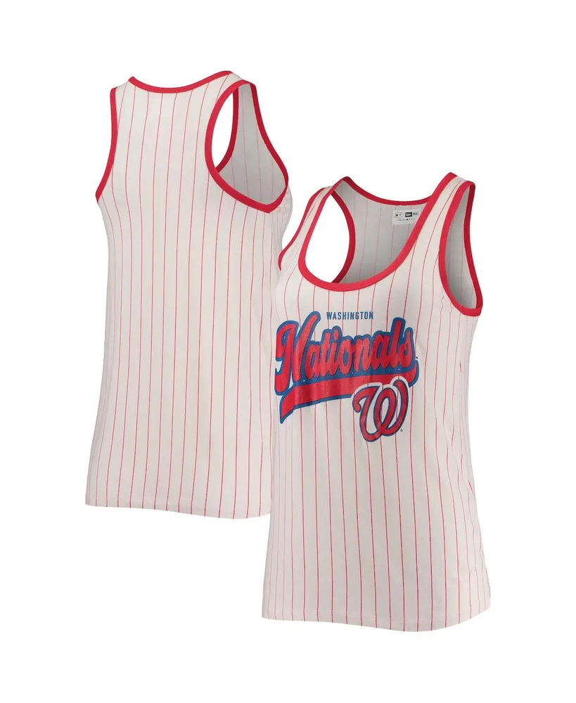 Women's New Era White and Red Washington Nationals Pinstripe Scoop Neck Tank Top