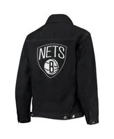 Women's The Wild Collective Black Brooklyn Nets Patch Denim Button-Up Jacket