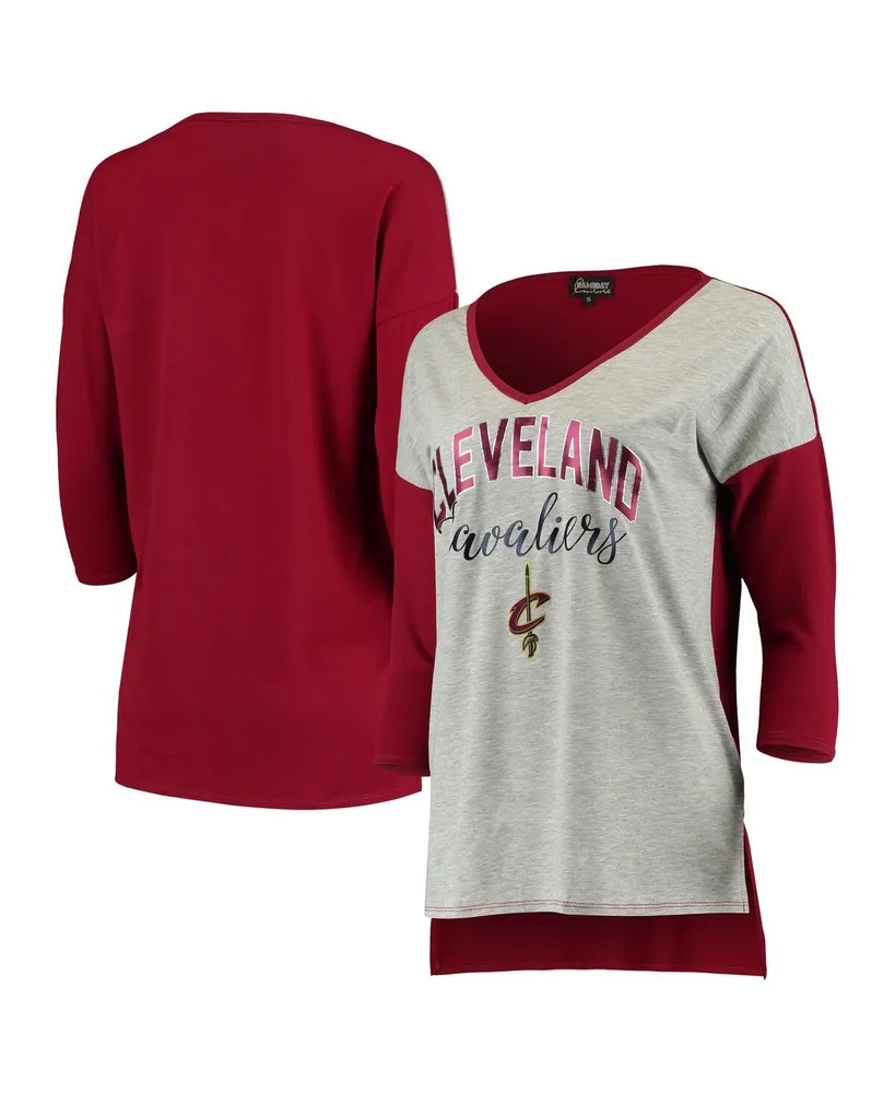 Lids Cleveland Indians Fanatics Branded Women's Official Wordmark 3/4  Sleeve V-Neck Tri-Blend T-Shirt - Heathered Navy/White