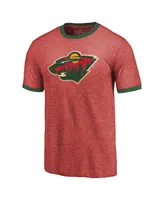 Men's Majestic Threads Heathered Red Minnesota Wild Ringer Contrast Tri-Blend T-shirt