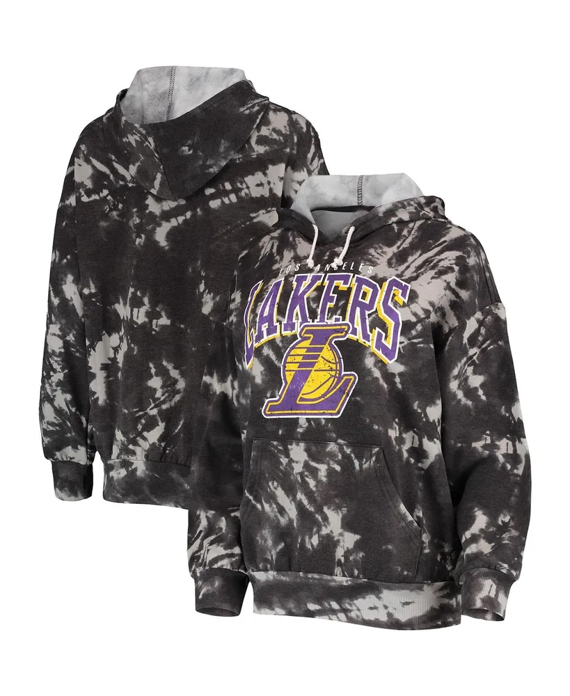 Women's Majestic Threads Black Los Angeles Lakers Burble Tie-Dye Tri-Blend Pullover Hoodie