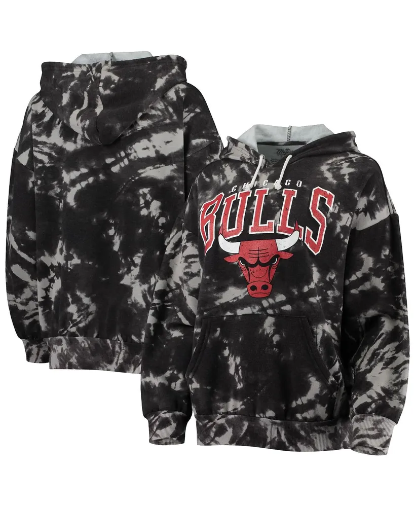 Women's Majestic Threads Black Chicago Bulls Burble Tie-Dye Tri-Blend Pullover Hoodie