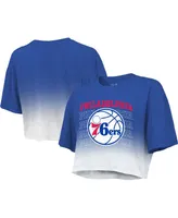 Women's Majestic Threads Royal and White Philadelphia 76ers Repeat Dip-Dye Cropped T-shirt