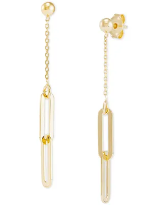 Polished Paperclip Drop Earrings in 14k Gold