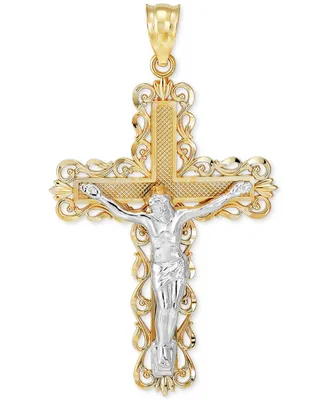 Crucifix Filigree Pendant in 14k Two-Tone Gold