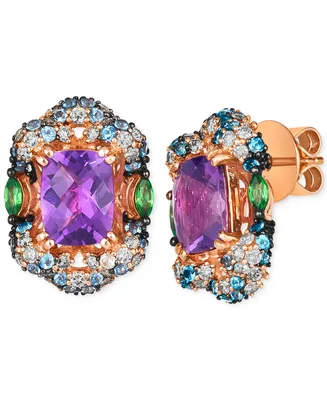 Le Vian Multi-Gemstone (4-1/2 ct. t.w.) & Nude Diamond (7/8 ct. t.w.) Halo Cluster Statement Stud Earrings in 14k Rose Gold