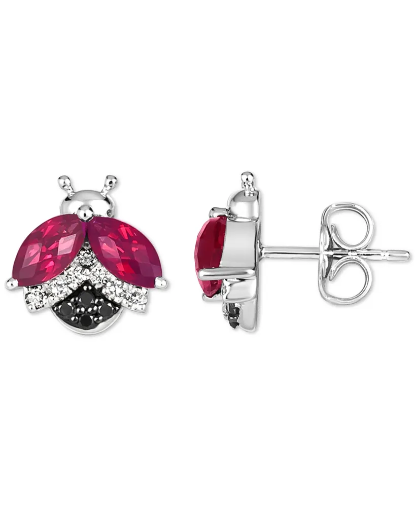 Le Vian Raspberry Rhodolite (1-1/4 ct. t.w.) & Diamond (1/6 ct. t.w.) Ladybug Stud Earrings in 14k White Gold