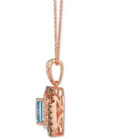 Le Vian Sea Blue Aquamarine (1-1/4 ct. t.w.) & Diamond (7/8 ct. t.w.) Halo 20" Adjustable Pendant Necklace in 14k Rose Gold