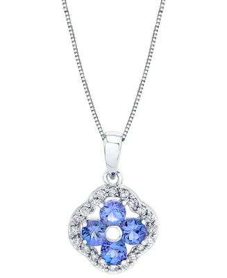 Tanzanite (1 ct. t.w.) & Diamond (1/5 ct. t.w.) Flower Halo 18" Pendant Necklace in 14k White Gold