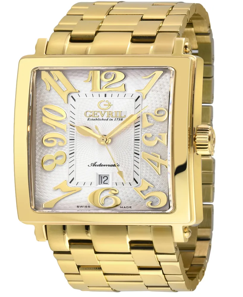 Gevril Men's Avenue of Americas Swiss Automatic Gold-Tone Stainless Steel Bracelet Watch 44mm - Gold