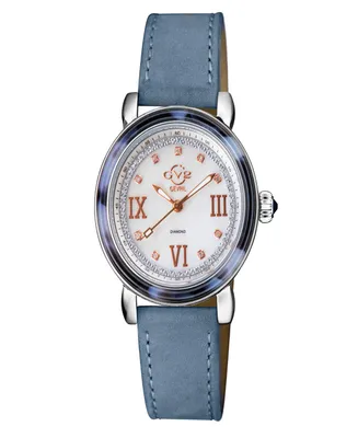 Gevril Women's Marsala Tortoise Swiss Quartz Italian Light Blue Leather Strap Watch 36mm - Silver