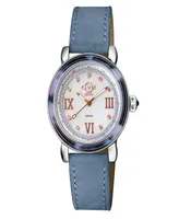 Gevril Women's Marsala Tortoise Swiss Quartz Italian Light Blue Leather Strap Watch 36mm - Silver