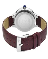 Gevril Women's Astor Swiss Quartz Burgundy Genuine Leather Strap Watch 40mm - Silver