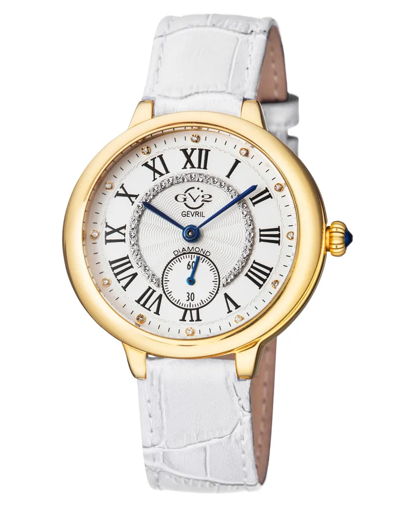 Gevril Women's Rome Swiss Quartz White Genuine Leather Strap Watch 36mm - Gold