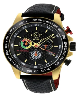 Gevril Men's Scuderia Swiss Quartz Italian Black Leather Strap Watch 45mm - Gold
