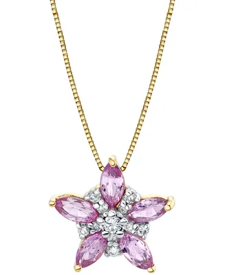 Pink Sapphire (1-1/6 ct. t.w.) & Diamond (1/10 ct. t.w.) Starflower 18" Pendant Necklace in 14k Gold