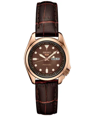 Seiko Women's Automatic 5 Sports Brown Leather Strap Watch 28mm