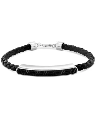 Effy Men's Black Spinel Leather Cord Bracelet (1-1/3 ct. t.w.) Sterling Silver