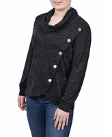 Women's Missy Long Sleeve Overlapping Cowl Neck Top