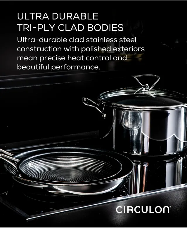 Circulon 3 Piece SteelShield C-Series Tri-Ply Clad Nonstick Chef Pan with Lid and Cooking Utensil Set, Silver