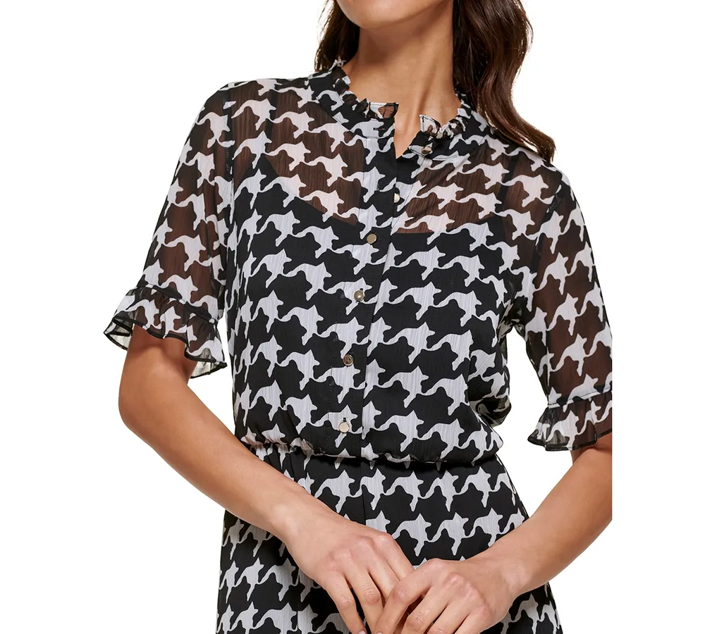 kensie Women's Houndstooth-Print Chiffon Dress