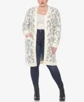 White Mark Plus Leopard Print Open Front Sherpa Sweater