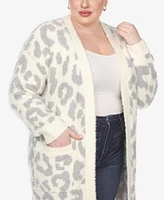 White Mark Plus Leopard Print Open Front Sherpa Sweater