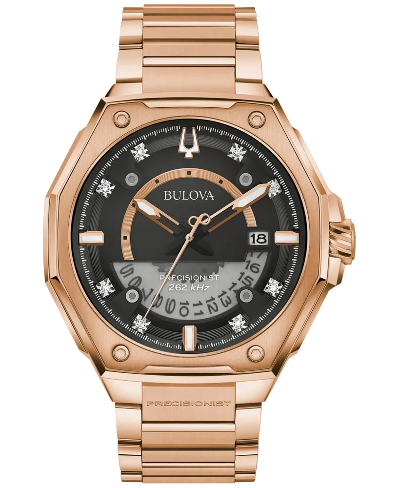 Bulova Men's Precisionist High Performance Quartz Diamond (1/20 ct. t.w.) Rose Gold-Tone Stainless Steel Bracelet Watch 47mm - Rose Gold