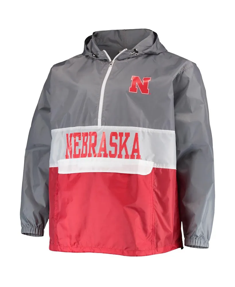 Men's Fanatics Gray, Scarlet Nebraska Huskers Big and Tall Water-Resistant Half-Zip Hoodie