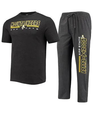 Men's Concepts Sport Heathered Charcoal and Black Appalachian State Mountaineers Meter T-shirt and Pants Sleep Set