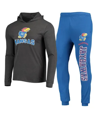 Men's Concepts Sport Royal and Charcoal Kansas Jayhawks Meter Long Sleeve Hoodie T-shirt Jogger Pants Sleep Set