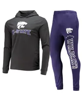 Men's Concepts Sport Purple and Charcoal Kansas State Wildcats Meter Long Sleeve Hoodie T-shirt and Jogger Pants Set