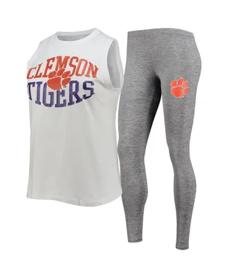 Women's Concepts Sport Charcoal and White Clemson Tigers Tank Top and Leggings Sleep Set