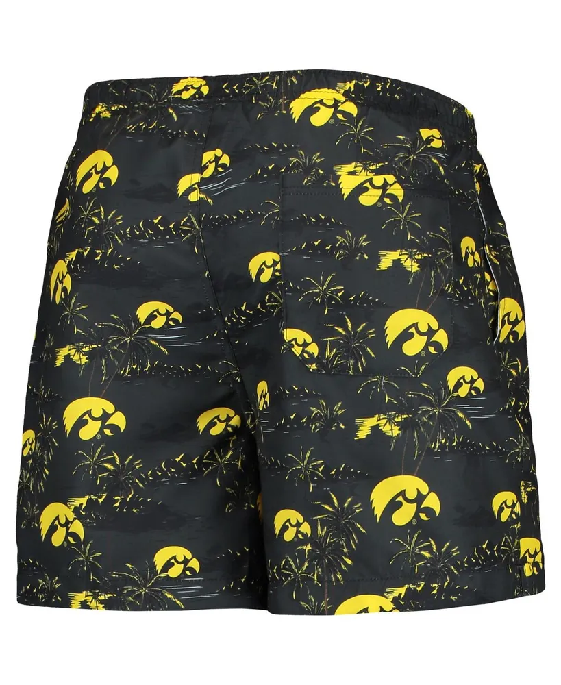 Men's Foco Black Iowa Hawkeyes Island Palm Swim Trunks