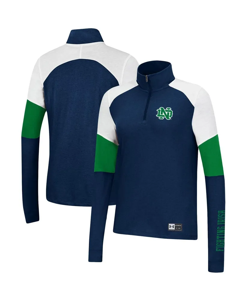 Women's Under Armour Navy Notre Dame Fighting Irish Sleeve Hit Raglan Quarter-Zip Jacket