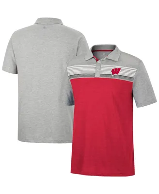 Men's Colosseum Red, Heathered Gray Wisconsin Badgers Caddie Polo Shirt