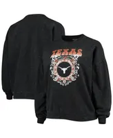 Women's ZooZatz Black Texas Longhorns Garment Wash Oversized Vintage-Like Pullover Sweatshirt