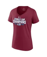 Women's Fanatics Burgundy Colorado Avalanche 2022 Stanley Cup Champions Jersey Roster V-Neck T-shirt